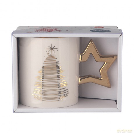 Golden Christmas Kubek Prosty Nbc 350 Ml Ze Złotym Uchem w Kszt. Gwiazdki Biały Gift Box Z Pokr. Pvc