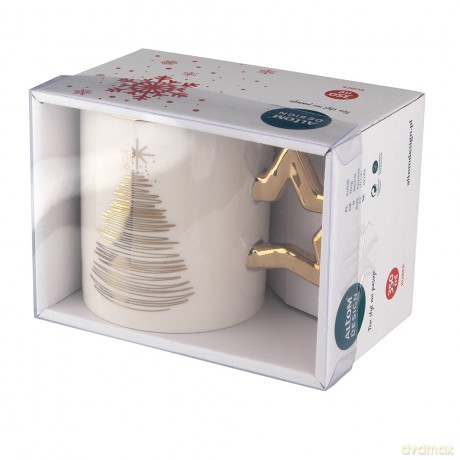 Golden Christmas Kubek Prosty Nbc 350 Ml Ze Złotym Uchem w Kszt. Gwiazdki Biały Gift Box Z Pokr. Pvc