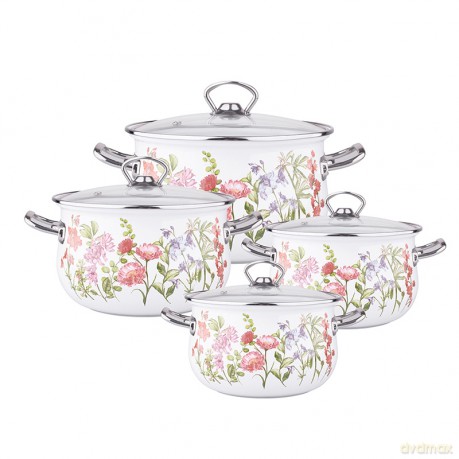 Kate Komplet 8el.Garnków Emal. z Pok.Szkl. 16-22cm Dek.Floral