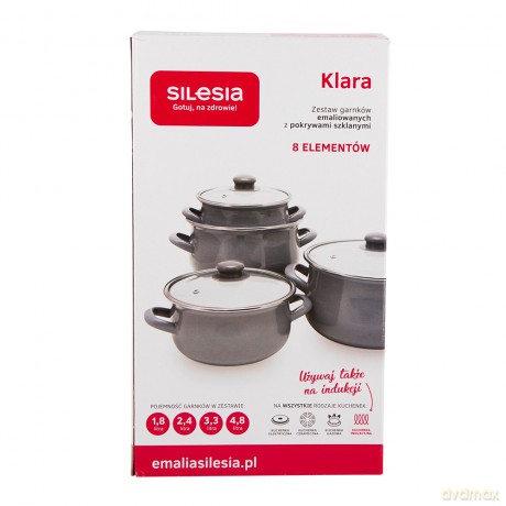 Klara Komplet 8el.Garnków Emal. z Pok.Szkl. 16-22cm Dek. Charlotta Fioletowa