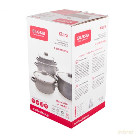 Klara Komplet 8el.Garnków Emal. z Pok.Szkl. 16-22cm Dek. Elisabeth
