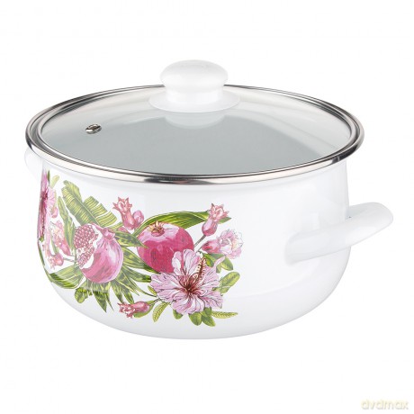 Klara Komplet 8el.Garnków Emal. z Pok.Szkl. 16-22cm Dek. Hibiskus