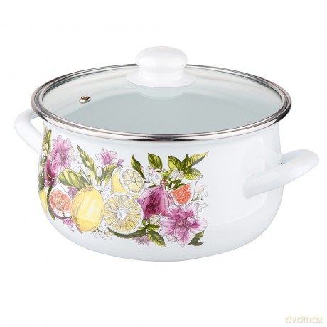 Klara Komplet 8el.Garnków Emal. z Pok.Szkl. 16-22cm Dek. Lemon