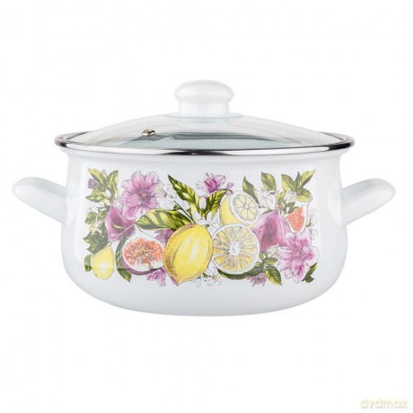 Klara Komplet 8el.Garnków Emal. z Pok.Szkl. 16-22cm Dek. Lemon
