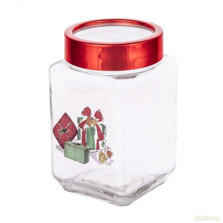 Klasyka Świąt Pojemnik z Dekoracją Prezenty I Czerwoną Pokywką 700ml