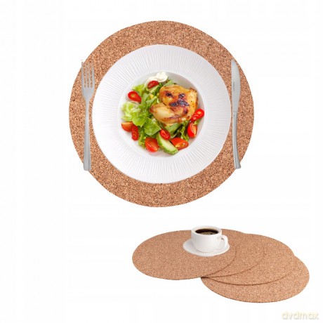 Komplet 4 Podkładek Okrągłych Śr.30cm Korek Naturalny