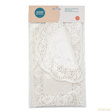 Komplet 48 Serwet Pod Ciasto Papierowych (24x Prostokątnych 19x30 cm, 24x Okrągłych Śr. 26,5 cm) Biały