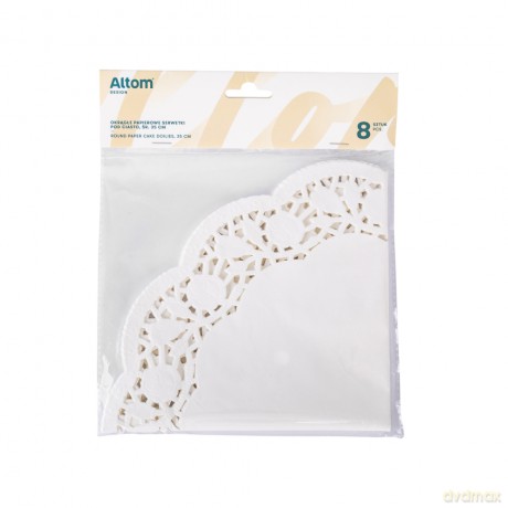 Komplet 8 Serwetek Okrągłych Papierowych Pod Ciasto Śr. 35 Biały