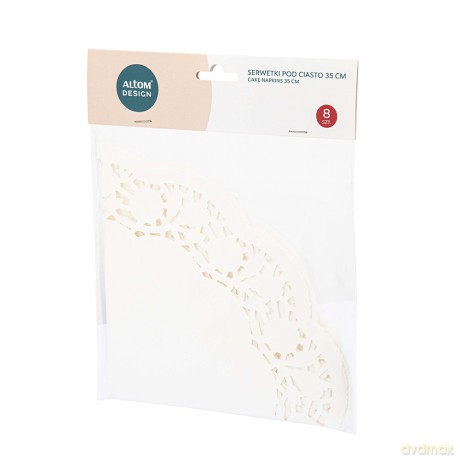 Komplet 8 Serwetek Okrągłych Papierowych Pod Ciasto Śr. 35 Biały
