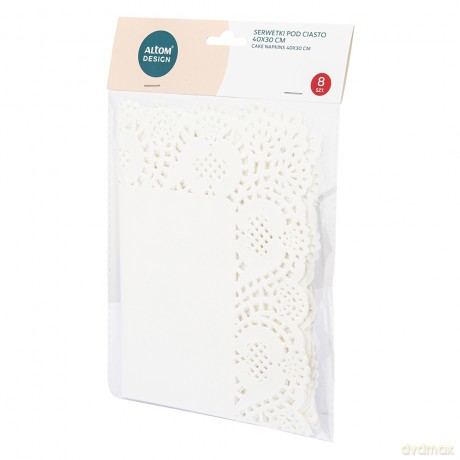 Komplet 8 Serwetek Prostokątnych Papierowych Pod Ciasto 40x30 cm Biały
