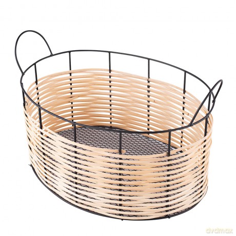 Koszyk Metalowy Ze Słomkowym Wykończeniem 40x26,5x24,5 cm