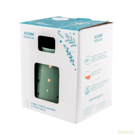 Kubek Choinka Nbc 370 Ml Z Pokrywką Zielony w Złote Kropki w Color Box