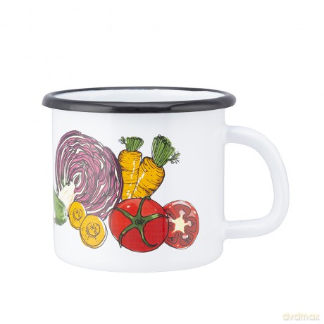 Kubek Emaliowany 0,45l Śr.9cm Wys.9cm Dek. Warzywa