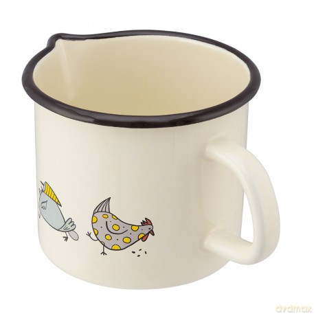 Kubek Emaliowany Z Dzióbkiem 1,15l Śr.12cm Wys.11,5cm Dek. Kurki