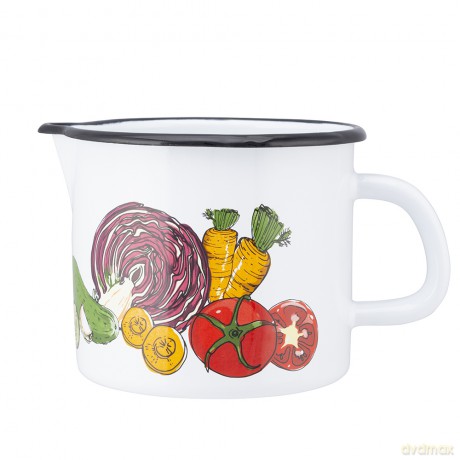 Kubek Emaliowany Z Dzióbkiem 1,15l Śr.12cm Wys.11,5cm Dek. Warzywa