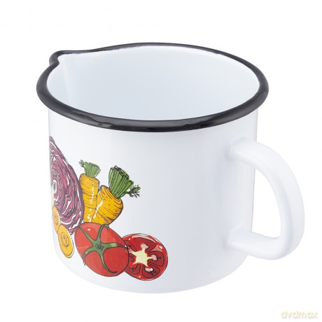 Kubek Emaliowany Z Dzióbkiem 1,15l Śr.12cm Wys.11,5cm Dek. Warzywa