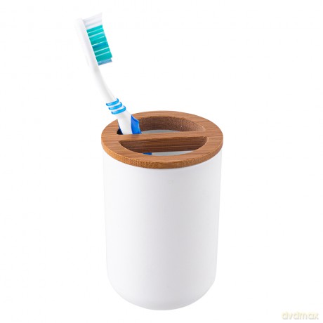 Kubek Na Szcztoteczki Plastikowy Z Bambusem 7x7x10,5 cm (Łazienka)