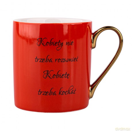 Kubek Prosty Z Sentencją I Uchem w Kolorze Złota Nbc 300 Ml Pomarańczowy Dek. B