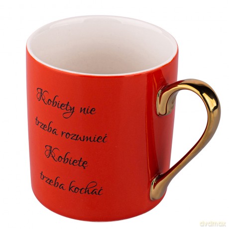 Kubek Prosty Z Sentencją I Uchem w Kolorze Złota Nbc 300 Ml Pomarańczowy Dek. B