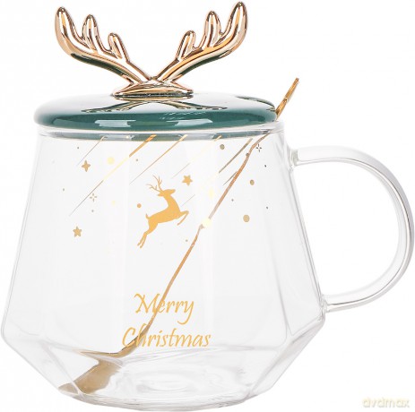Kubek Szklany Z Dekoracją, Ceramiczną Pokrywką I Łyżeczką 400ml