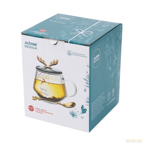 Kubek Szklany Z Dekoracją, Ceramiczną Pokrywką I Łyżeczką 400ml