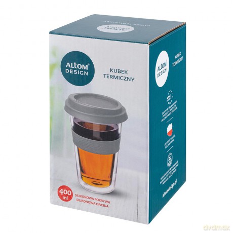 Kubek Termiczny Z Silikonową Pokrywką I Opaską 400ml
