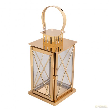 Latarenka Metalowa z Uchwytem 15x15x30 cm Złota