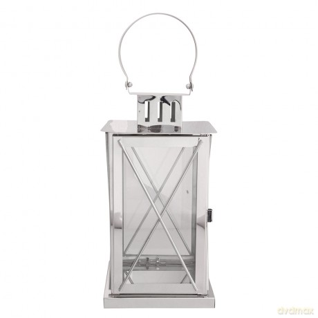 Latarenka Metalowa z Uchwytem 20x20x55 cm Srebrna