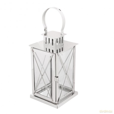 Latarenka Metalowa z Uchwytem 20x20x55 cm Srebrna