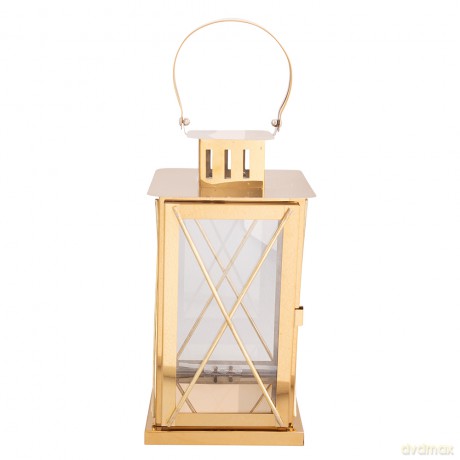Latarenka Metalowa z Uchwytem 20x20x55 cm Złota