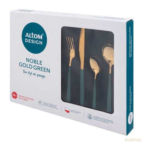 Noble Gold Green Sztućce Komplet 24 Szt. w Pudełku Flok