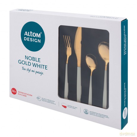 Noble Gold White Sztućce Komplet 24 Szt. w Pudełku Flok