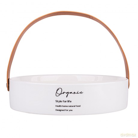 Organic Naczynie Porcelanowe Okrągłe Ze Skórzaną Rączką 22 cm Wys. 6 cm