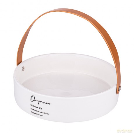 Organic Naczynie Porcelanowe Okrągłe Ze Skórzaną Rączką 22 cm Wys. 6 cm