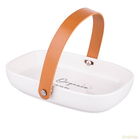 Organic Naczynie Porcelanowe Owalne Ze Skórzaną Rączką 20x14x4 cm