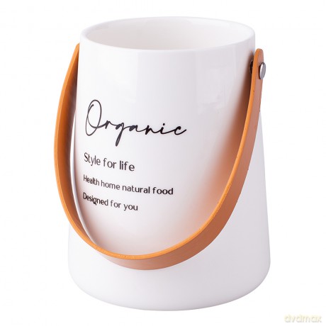 Organic Naczynie Porcelanowe Wysokie Ze Skórzaną Rączką 12x14 cm
