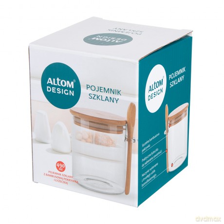 Pojemnik Borosilikat Okrągły z Bambusową Pokrywką I Łyżeczką 490ml (Color Box)