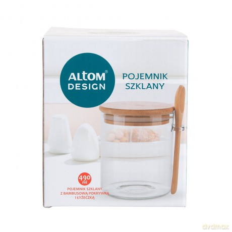Pojemnik Borosilikat Okrągły z Bambusową Pokrywką I Łyżeczką 490ml (Color Box)
