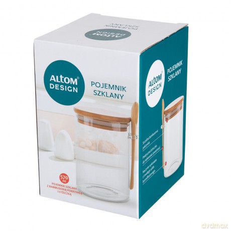 Pojemnik Borosilikat Okrągły z Bambusową Pokrywką I Łyżeczką 570ml (Color Box)