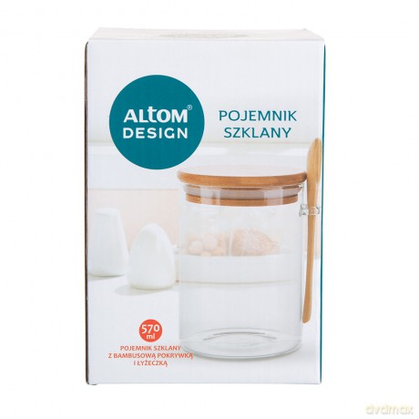 Pojemnik Borosilikat Okrągły z Bambusową Pokrywką I Łyżeczką 570ml (Color Box)