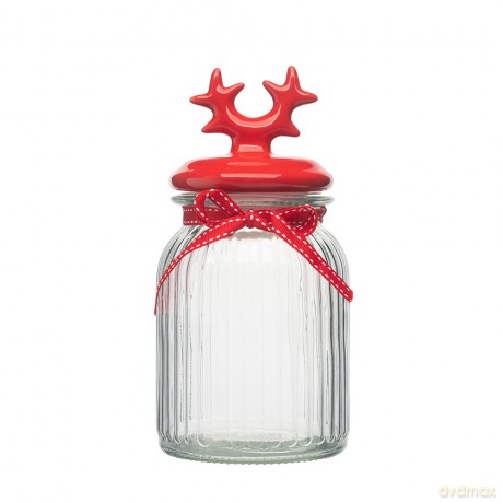 Pojemnik Do Przechowywania Relief z Ceramiczna Pokrywką Rogi Czerwone 900ml
