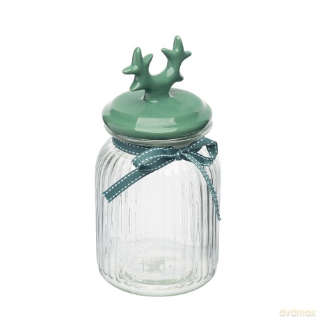 Pojemnik Do Przechowywania Relief z Ceramiczna Pokrywką Rogi Zielone 900ml