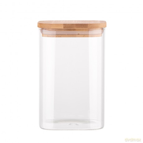 Pojemnik Kwadratowy Borosilikat 1150ml z Bambusową Pokrywką