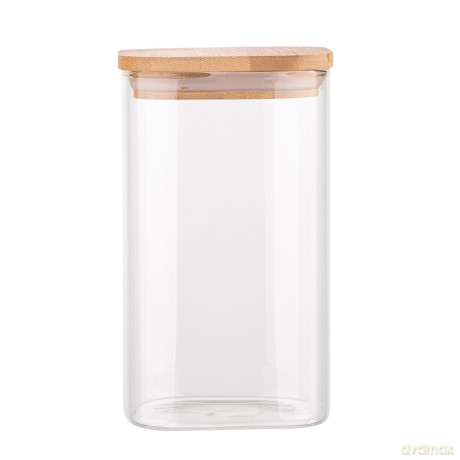 Pojemnik Kwadratowy Borosilikat 1350ml z Bambusową Pokrywką