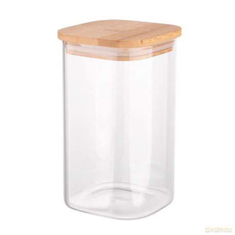 Pojemnik Kwadratowy Borosilikat 1350ml z Bambusową Pokrywką