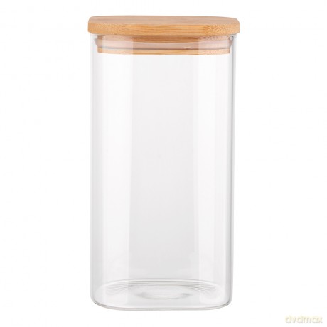 Pojemnik Kwadratowy Borosilikat 1450ml z Bambusową Pokrywką