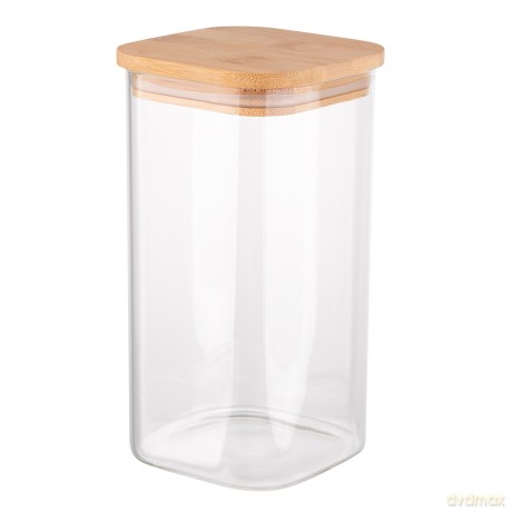 Pojemnik Kwadratowy Borosilikat 1450ml z Bambusową Pokrywką