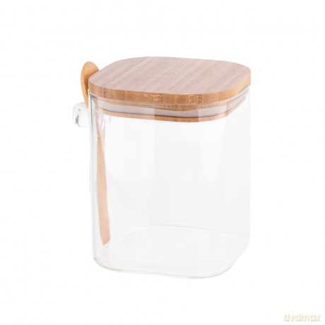Pojemnik Kwadratowy Borosilikat 800ml z Bambusową Pokrywką I Łyżeczką