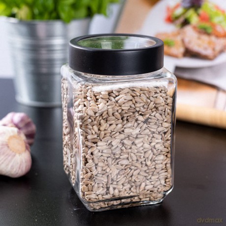 Pojemnik Szklany Kwadratowy z Pokrywką 700ml Czarny