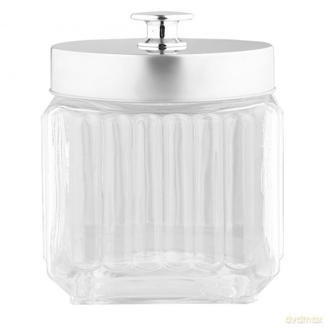 Pojemnik Szklany Kwadratowy z Pokrywką w Kolorze Srebra 1,3l Dek.Relief